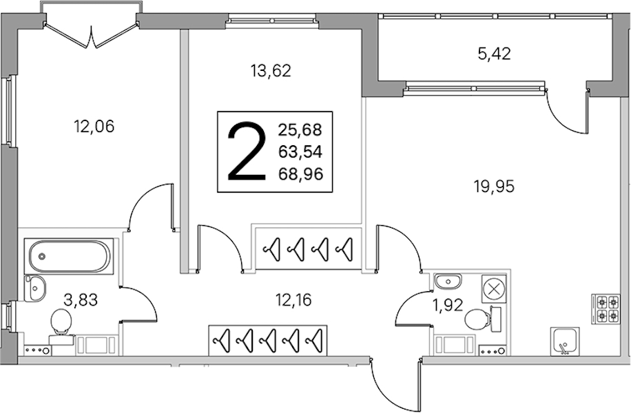 2-комнатная квартира 66.25 м², 4/4 эт., ЖК «Любоград в Стрельне»